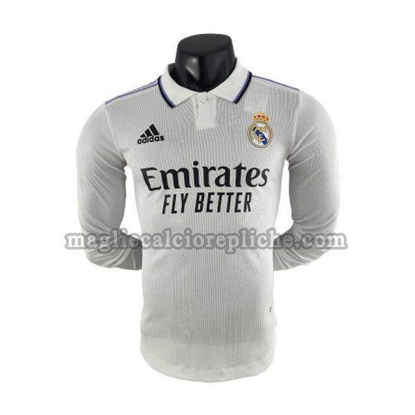 prima maglie calcio real madrid 2022 2023 manica lunga player thailandia bianco