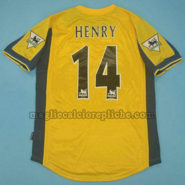seconda maglie calcio arsenal 2000-2001 henry 14 giallo