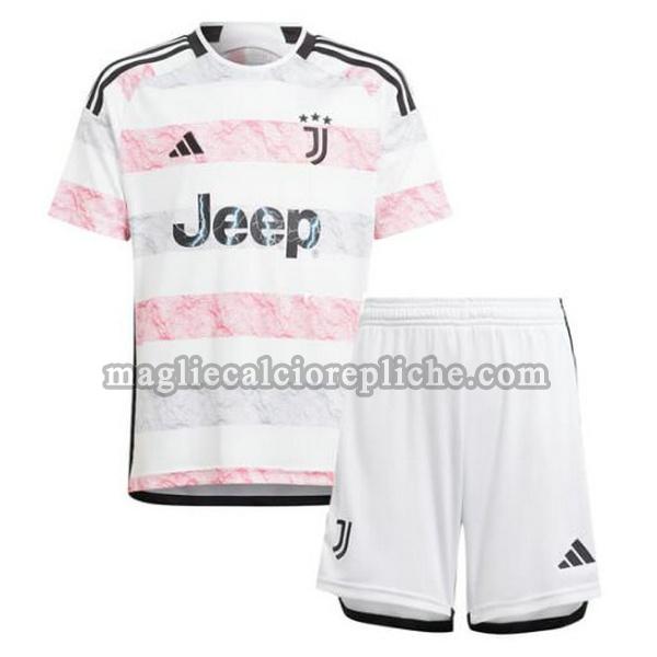 seconda maglie calcio bambino juventus 2023 2024 bianco rosa