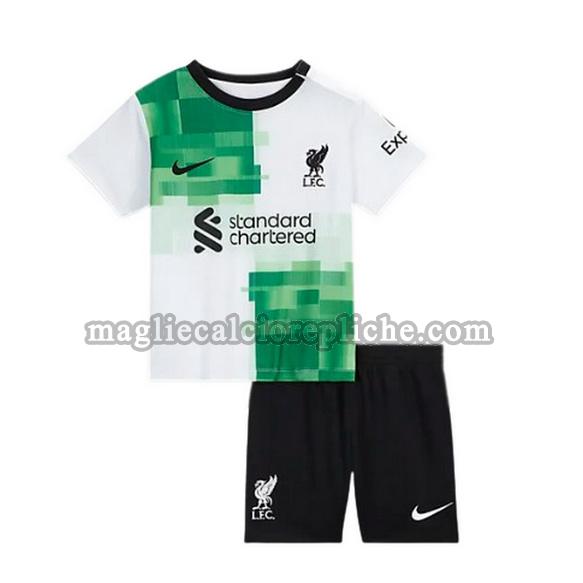 seconda maglie calcio bambino liverpool 2023 2024 bianco verde