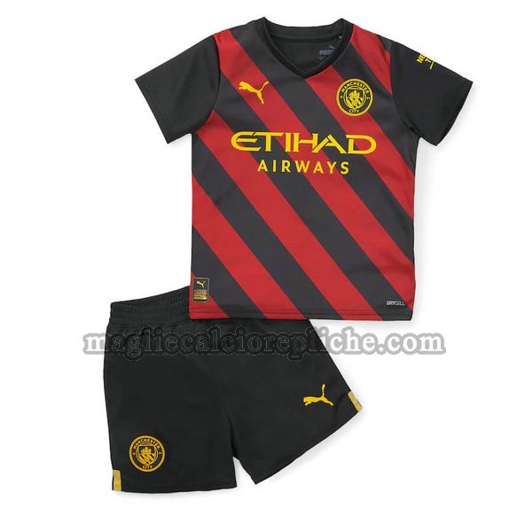 seconda maglie calcio bambino manchester city 2022 2023 nero rosso