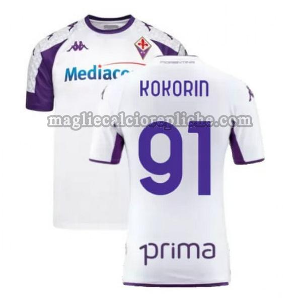 seconda maglie calcio fiorentina 2021 2022 kokorin 91 bianco