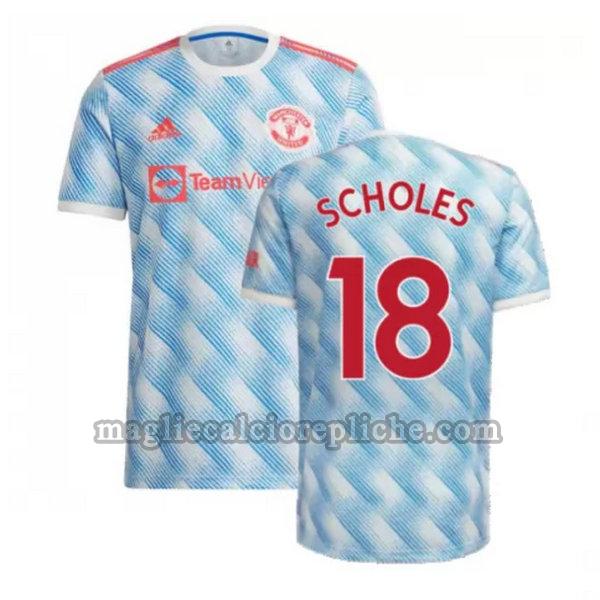 seconda maglie calcio manchester united 2021 2022 scholes 18 blu