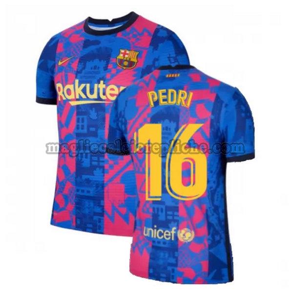 terza maglie calcio barcellona 2021 2022 pedri 16 blu rosso