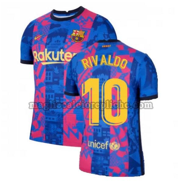 terza maglie calcio barcellona 2021 2022 rivaldo 10 blu rosso