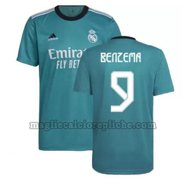 terza maglie calcio real madrid 2021 2022 benzema 9 verde