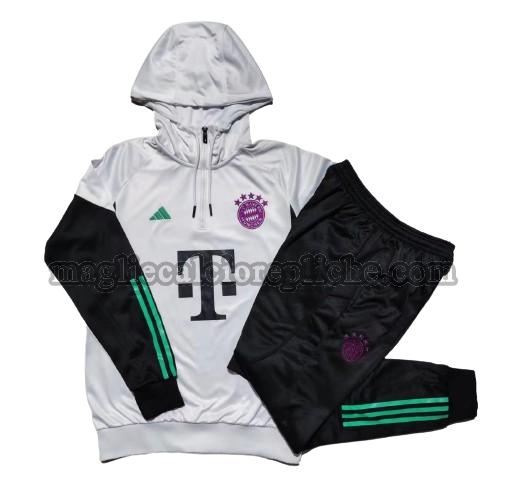 tute calcio bambino bayern münchen 2023 2024 hooded completo bianco nero