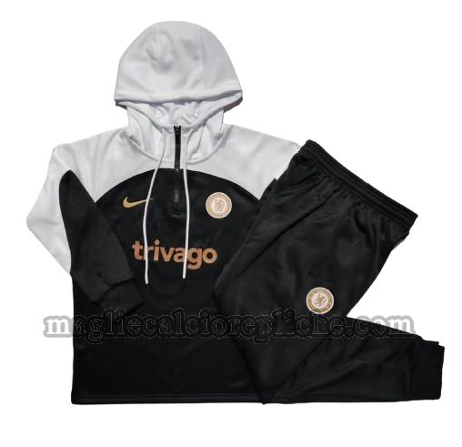 tute calcio bambino chelsea 2023 2024 hooded completo nero bianco