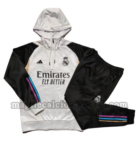 tute calcio bambino real madrid 2023 2024 hooded completo bianco nero